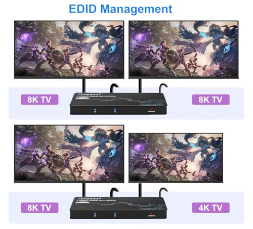TCNEWCL HDMI Splitter 1 in 2 Out, 8K@60Hz 4K@120Hz HDMI Duplicator Support EDID, VRR, ALLM, Dolby, HDR 4K 8K for Xbox PS4 PS5 PC by TCNEWCL - Image 3