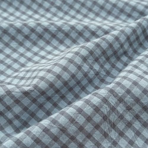 Image of PinkMemory Blue Gingham Duvet Cover Bedding Set King 100% Washed Cotton Blue Plaid Checkered Duvet Cover 3pcs Modern Grid Gingham Bedding with Zipper Closure Ultra Soft Breathable