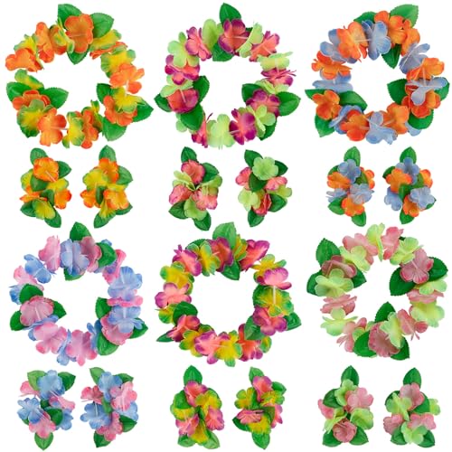 WLBON Tiara havaiana de luau tropical havaiana com folhas e flores, faixas de cabelo para a praia, v