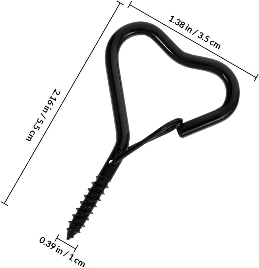 10pcs Outdoor Screw Hooks with Safety Buckle for Hanging Decorations and String Lights, Black Iron Material, Resist Break Feature, for Outdoor Use