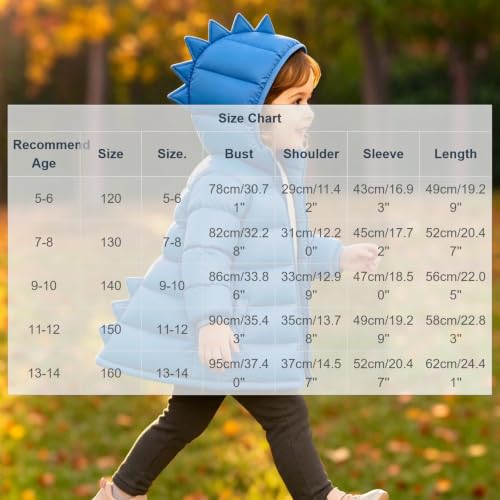 PXQIRMR Puffer Jacket Kids Cute Dinosaur Hooded Zip Front Coat - image 4