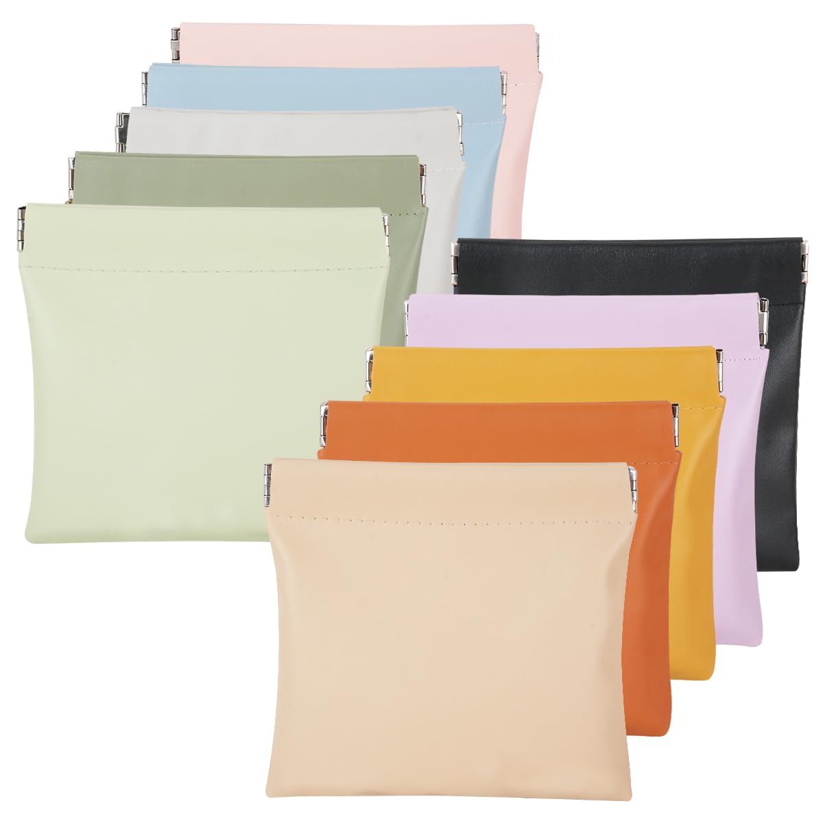 10 Pcs Small Makeup Bag for Purse, No Zipper Self-closing Cosmetic Bag for Women, Mini Snap Closure Organizer Pouch, Waterproof Portable Coin Purse
