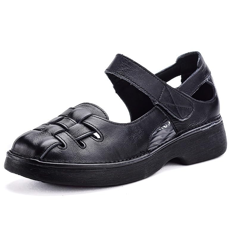 Sandales romaines Mary Jane à bout fermé pour femme en cuir tressé