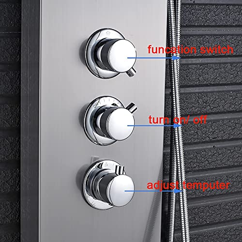 Panel de ducha multifunción LASEVE con ducha superior, ducha de mano, chorro para bañera y jets de masaje, acabado en níquel cepillado negro miniatura 3