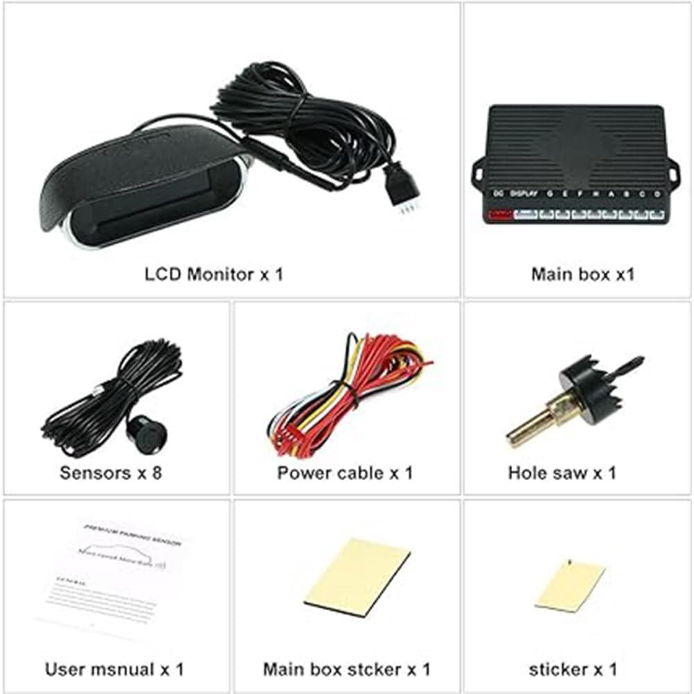 Riloer Radar retromarcia per auto con 8 sensori, vista anteriore posteriore dell'auto, schermo LCD del sensore di parcheggio