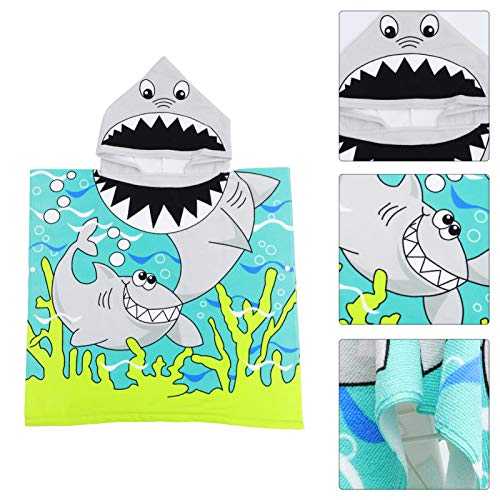 Kisangel Toalha de banho infantil macia com capuz toalha de banho de tubarão desenho animado poncho