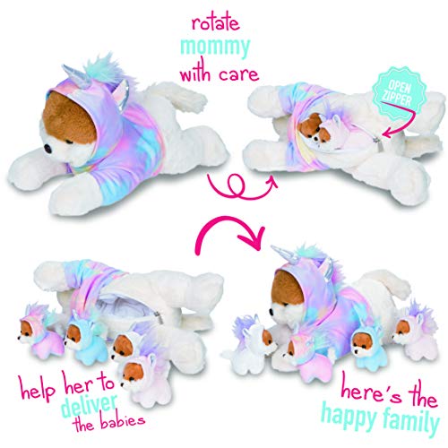 Pixiecrush Dog Stuffed Animal - Mama Puppy And 4 Babies Dressed In Removable Rainbow Unicorn Hoodie - Soft And Snuggly Stuffed Puppy Ideal For Hugging And Cuddling #TOP1