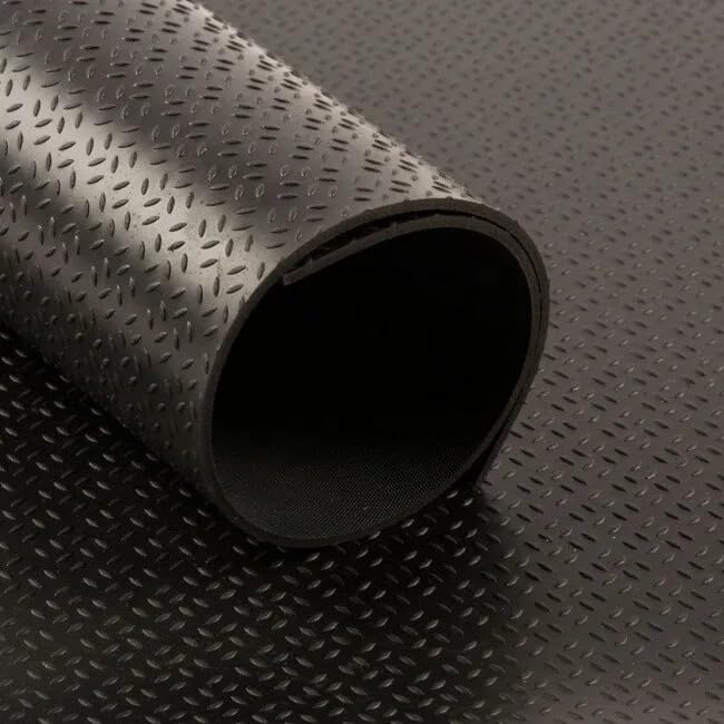 Shield Autocare 6.5m x 1.3m Rubber Matting Roll | Small Diamond Rubber Flooring Mat for Garage Floor, Van, Gym, Shed | Black 3mm Thick Outdoor Indoor Anti Slip Waterproof Sheet