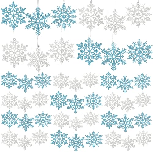 VIKY® 42 Stück Weihnachtsbaum Deko Schneeflocken - Silber & Blau Mix...