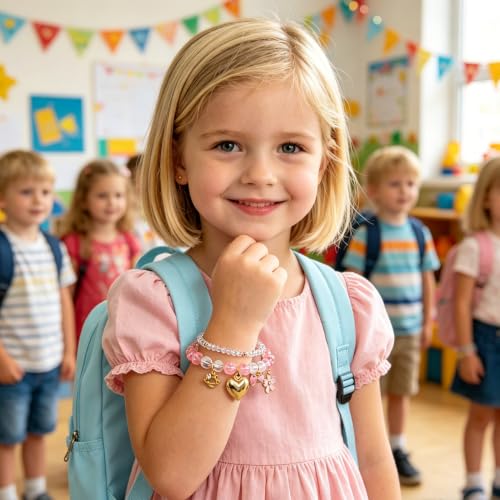 Image of First Day of School Bracelets Matching Heart Bracelets for Mom and Daughter Back to School Bracelets for 2 Braided Adjustable Charm Bracelets Jewellery Present