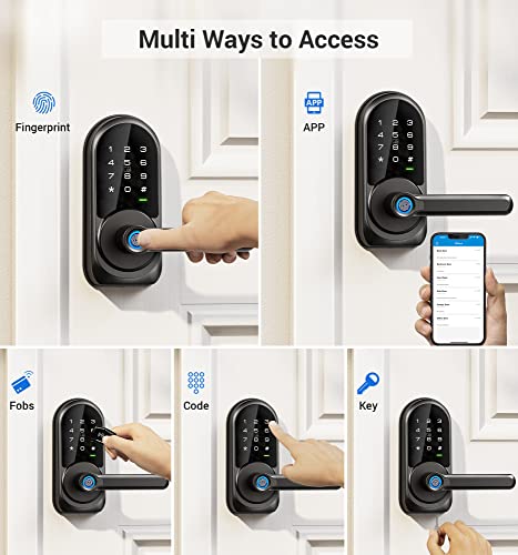 Veise Smart Lock, Keyless Entry Door Lock With Handle, Fingerprint Door Lock, 7-In-1 Smart Locks For Front Door, Electronic Digital Lock With Keypad, App Control, Front Door Lock Set, Matte Black #TOP1