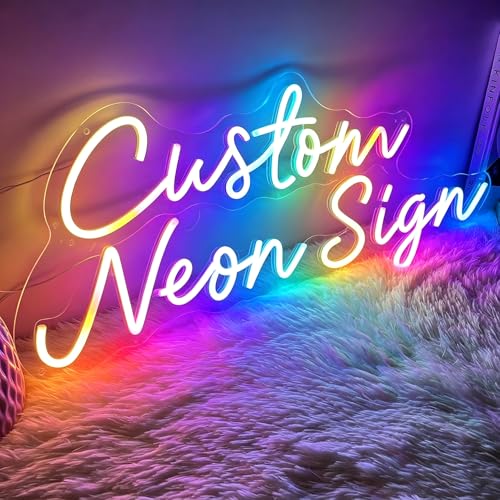 Image of Upgraded Custom Neon Signs, RGB Rainbow Color Changing LED Neon Lights Sign, Neon Sign Customizable for Wall Decor Wedding Birthday Party Gift Bedroom Bar Game Room Decorations Shop Name Logo