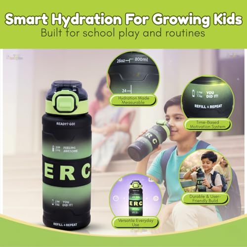 Image of Toy Imagine 850ml School Sipper Water Bottle for Kids with Time Marker & Rubber Grip Leakproof BPA Free Wide Mouth Easy Carry Motivational Bottle for Daily Hydration Boys Girls Gym Office Outdoor Use