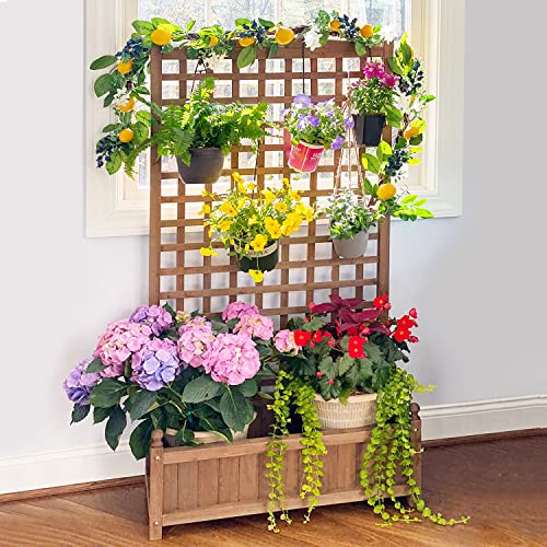 image for VIVOHOME Wood Planter Raised Garden Bed with Trellis, 60 Inch Height O