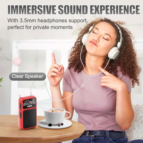 Image of PRUNUS J-555 Pocket Radio AM FM USB-C Charging& Battery Operated, Excellent Reception& Clear Speaker and Headphone Jack, Back Clip, Flashlight, Transistor, Portable AM FM, Mini