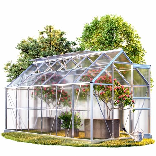 Gardebruk Serre de Jardin en Aluminium 7,22m² Fondation Incluse 380x190cm 4 fenêtres Serre semis légumes Plantes Fleurs 11,73m³