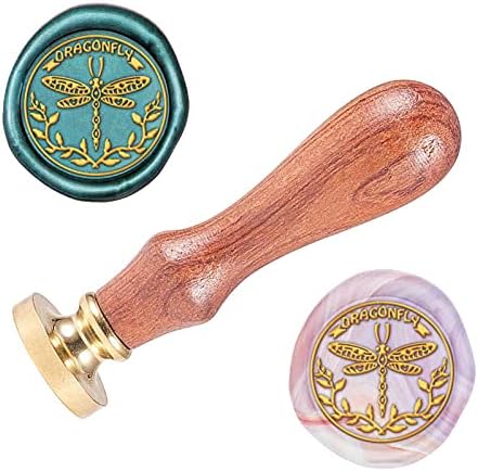 SUPERDANT Vintage Wax Seal Stamp 25mm Retro Dragonfly Branches Sealing stamp Removable Brass Head Wooden Handle for Envelope Invitation Card Embellishment Creative Gift