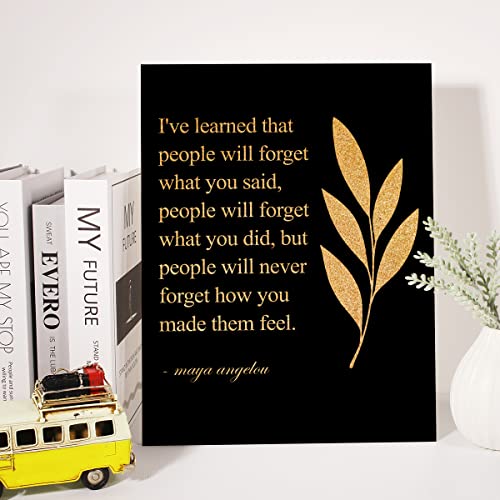 Inspirational Gold Foil Canvas Wall Art Positive Quote People Will Never Forget How You Made Them Feel Print Framed Canvas Painting Artwork Home Decor Gifts 12X15 Inch #TOP3