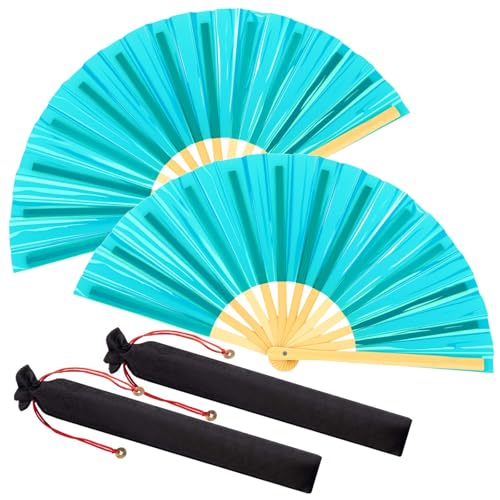 Image of Maitys Large Rave Fan Folding Handheld Fans 13'' Clap Fans for Line Dancing Clack Fan Holographic Festival Accessory for Martial Art Gift Performance, Includes 2 Pouch