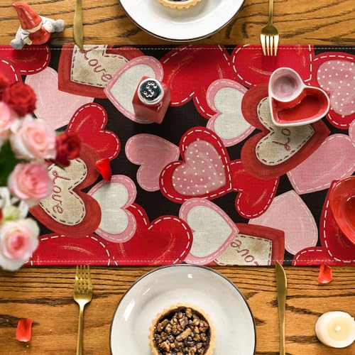 Artoid Mode TABLERUNNER-VALENTINE-33183-078 Black Pink Love Heart Valentine'S Day Table Runner thumb #6