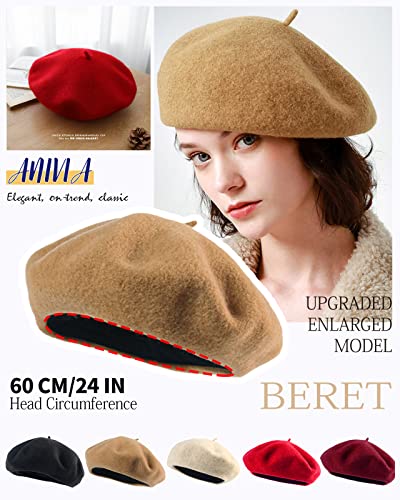 Anivia 3 Pieces Wool Beret Ha, French Style Beanie Hats Fashion Beret Caps For Women Girls Lady (Black, Burgundy, Camel) #TOP2