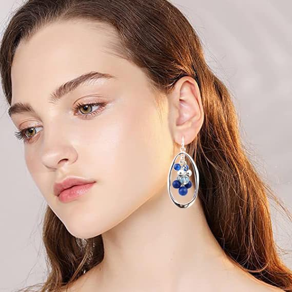 Big Hoop Beaded Earrings for Women Long Cluster Colorful Red Stone Drop Earrings Boho Western Jewelry Teardrop Statement Earrings Dangle2