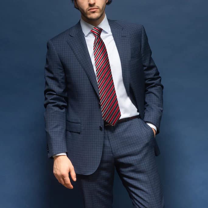 Image of HISDERN Mens Tie Striped Ties and Handkerchief Set Business Formal Woven Pocket Square Wedding College Stripe Necktie