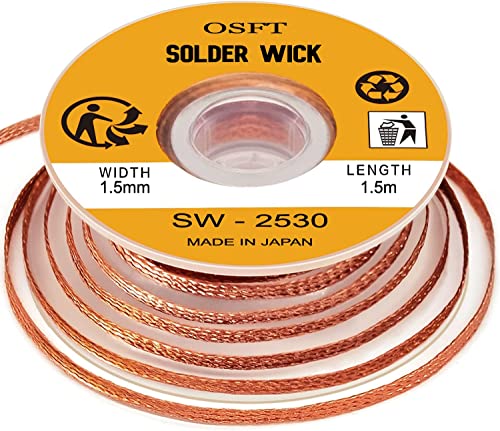Image of Solder Wick Braid Copper Wire with Flux I Desoldering Wire I Solder Sucker I Solder Remover I Soldering Iron I Solder Braid for Circuit Board (1.5mm x 1.5m) Pack of 2