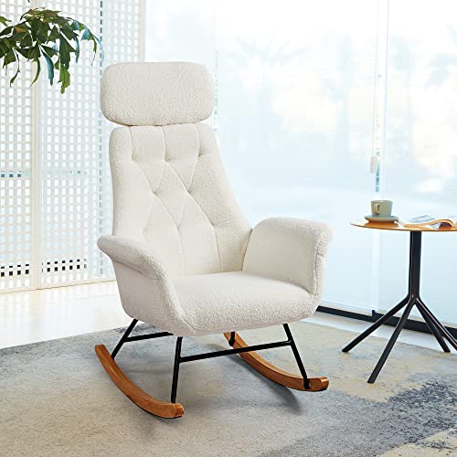 Wirrytor Modern Nursery Rocking Chair, Teddy Fabric Upholstered Glider Rocker Chair, Rocking Accent Chair With High Backrest Armchair Comfy Side Chair For Living Room Bedroom Home Offices(Teddy Beige) #TOP15