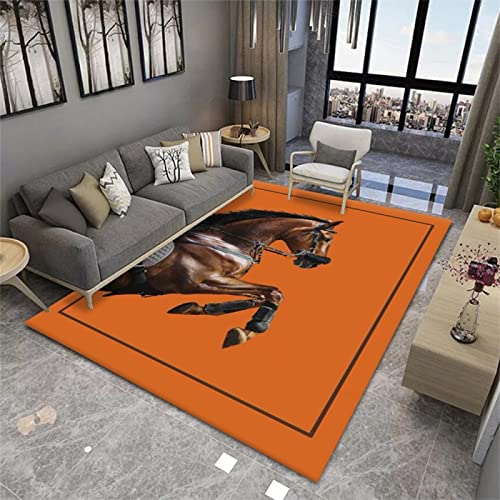 Webteppich Teppich Reinigung Orange Teppich Pferdedruck Wohnzimmer Dekorationszubehör Antifouling...