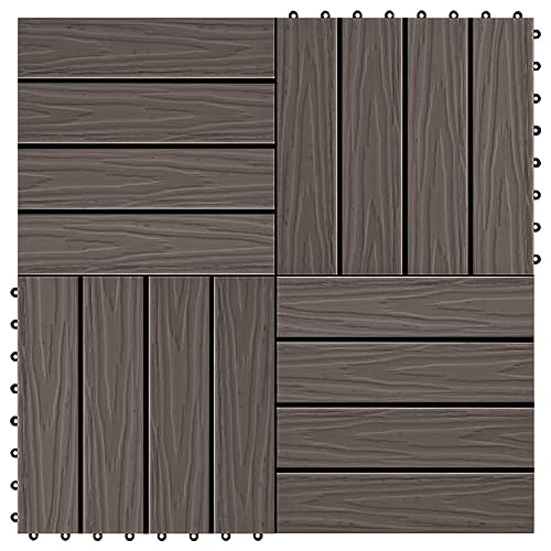 vidaXL 11x Baldosa Resina Madera Cuadrada Jardín Terraza Marrón Oscuro Tarima