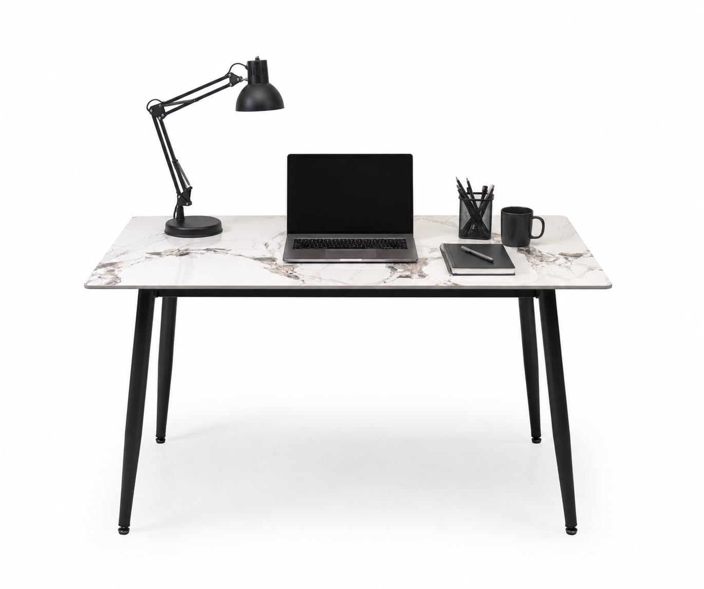 Homely® | Mesa de Comedor Cairo PK 120x70 cm. Tapa Porcelánico | Acabado Efecto Mármol Calacatta Gold | Patas Metálicas Negras | Mesa cerámica Cocina, Comedor, Escritorio (Blanco-Gold)