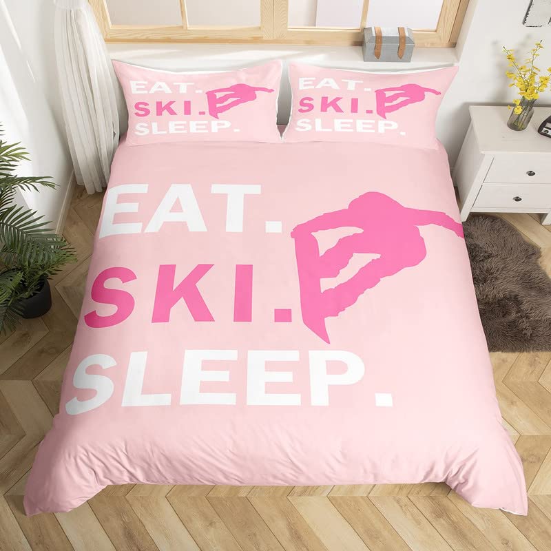 King Size Ski Duvet Cover Boys Girls Skiing Sports Bedding Set For Kids Women Men Ultra Soft Ski Lover Comforter Cover Set Pink Bedspread Cover Bedclothes Zipper โ image 1