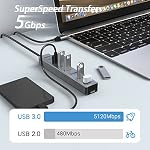 atolla USB hub 3.0, 3.3Ft Aluminum 7-Port USB hub, USB Splitter with 5V 3A Type-C Port, Suitable for PC, Laptop, MacBook Pro, etc.