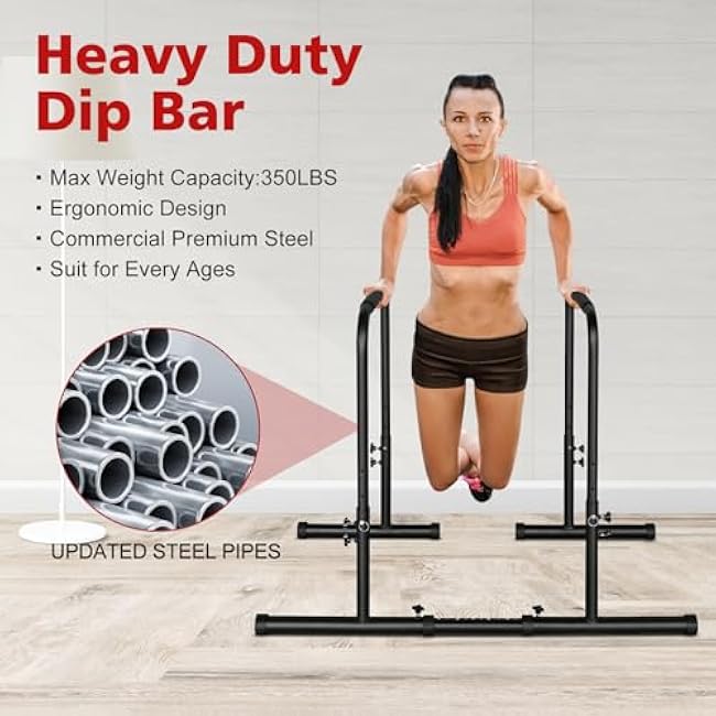 Dip Stand Station, Adjustable Height Dip Station for Strength Training, Heavy Duty Steel Parallel Push Up Stand, Home Gym Fitness Workout Dip bar Station,Tricep Dips, Pull-Ups, Push-Ups