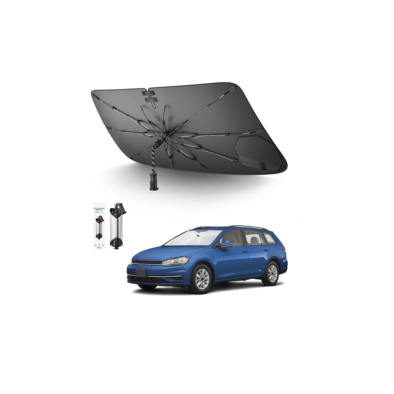 SKTU Parasole Parabrezza per VW Golf 7 7.5 / Seat Leon MK3 Cordino Design Pieghevole Parasole Protezione UV Protezione per Golf 7 Accessori Scheletro in fibra di carbonio