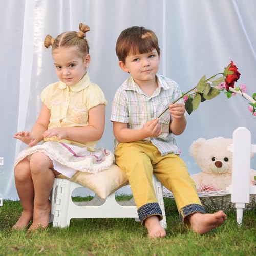 Image of Delxo 9 Inch Folding Step Stool for Kids and Adults,15-Inch Extra Wide Height Large Platform Heavy Duty Stepping Stool More Safe and Comfortable Non Slip Foldable Step Stool White