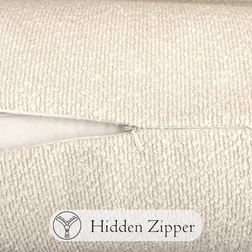JoraLion 14x26 inch Boucle Lumbar Pillow Cover, Cream Woven Texture Neutral Long Pillow Cover Breathable Cushion Case for Couch Sofa Bed Living Room Home Decor (Cover Only)