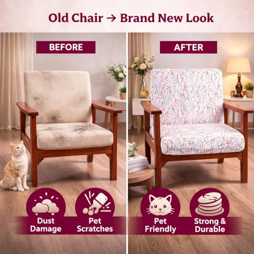 Image of STITCHNEST 'Contour Fit Series' Stretchable Printed Wooden Sofa Cover (Pack of 4) - Elastic Wooden Chair Cover | Wooden Sofa Seat Cover | Size - 20-21 x 20-21 x 3-5 in