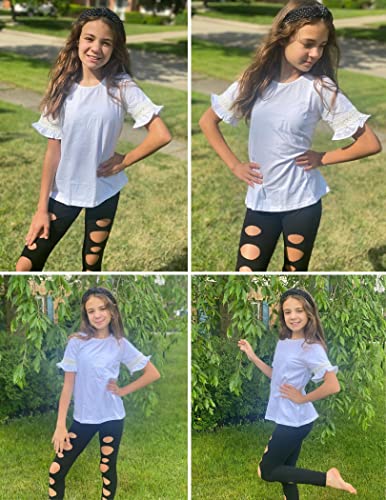 Arshiner Girls T-Shirt Kids Casual Tunic Tops Lace Short Sleeve Loose Soft Blouse White #TOP5