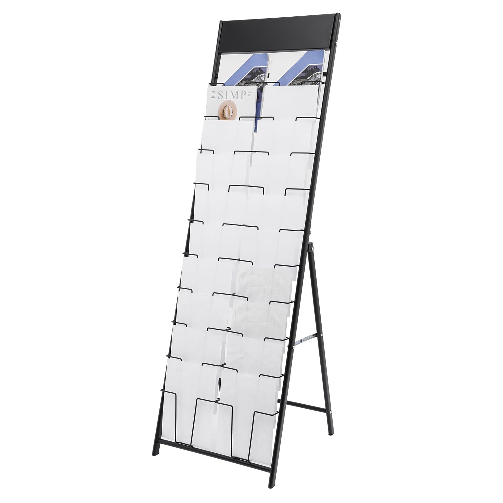 Double présentoir à magazines A4 à 10 niveaux en métal - Support de présentation au sol pour magazines, livres, journaux, littératures, dépliants - Pour la maison, le bureau, le magasin de détail