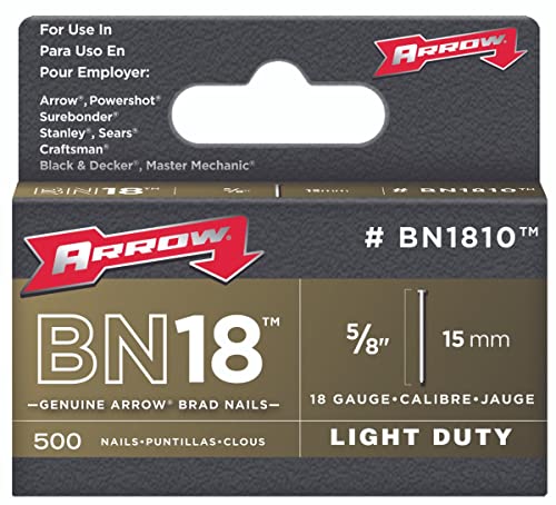 Arrow Fastener BN1810CS Brad Nails - 18 Gauge, 5/8 in, Brown, 1000 Count, for Trim & Molding
