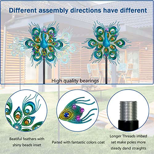 Dreamsoul Peacock Wind Spinner 60" Double Wind Sculpture Spinner Outdoor Metal Stake Yard Spinners Garden Decorative Kinetic Wind Catcher Windmills For Patio Yard Lawn Garden Decor #TOP4