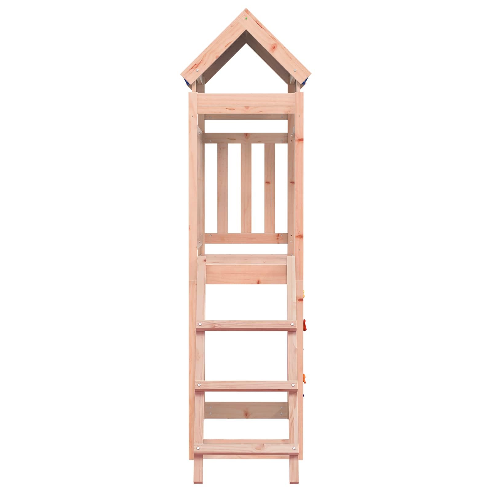 Wieża do zabawy, brązowa, 110,5 x 52,5 x 215 cm, lite drewno daglezji, domek na palach ze zjeżdżalnią i huśtawką, do ogrodu, na plac zabaw na świeżym powietrzu