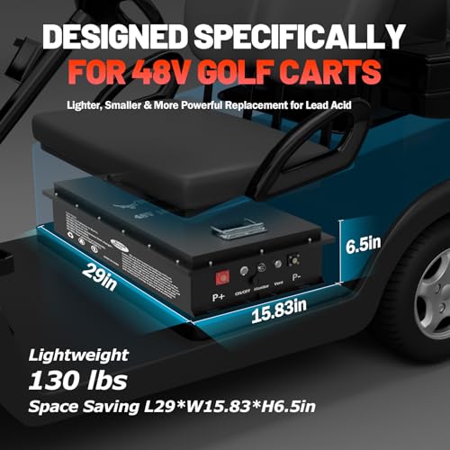 Image of 48V 166Ah Golf Cart Lithium LiFePO4 Battery with Charger and 200A BMS Grade A Cells Deep Cycle Rechargeable Battery,10000+ Cycles,Perfect for Golf Cart,Off Grid Applications (48V 166Ah-GC-Chr)