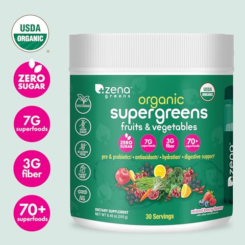 Zena Greens Organic SuperGreens Powder | 30 Day Tub | 70+ Superfood Ingredients | 3G Fiber | 0 Sugar | Fruits, Veggies, Herbs, Hydration, Antioxidants, Pre & Probiotics, & Digestive Blends - Image 3