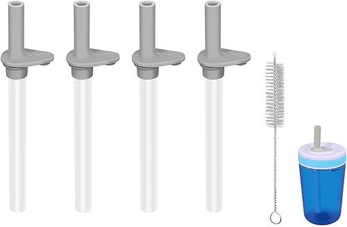 Pajitas de repuesto compatibles con botella de agua Zak de 15 onzas, sin BPA, popote reutilizable con cepillo de limpieza (gris, paquete de 4)