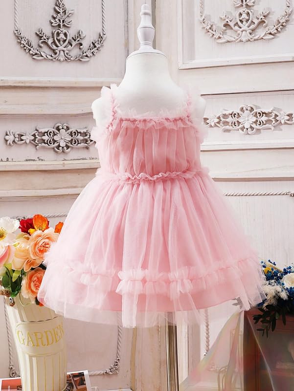 Niren Enterprise Incantevole abito in tulle con volant per ragazze, gonna in tulle a strati con eleganti dettagli a balze, ideale per occasioni speciali, matrimoni, feste