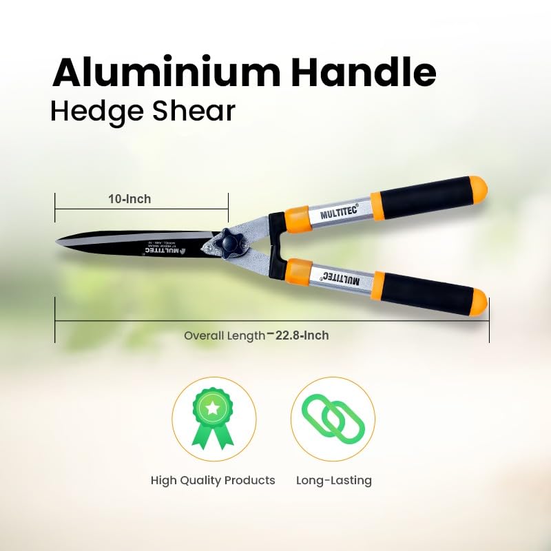 Image of MULTITEC 10-Inch Heavy Duty Garden Shears | Carbon Steel Hedge Shears for Bush, Shrub & Hedge Trimming | Garden Bush Cutter with Aluminium Handles | Manual Pruning Tool for Gardening