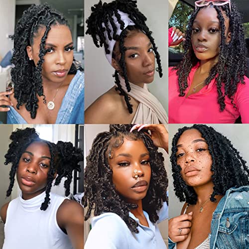 Leeven 12 Inch Butterfly Faux Locs Crochet Hair 6 Packs Pre Looped Distressed Locs Hair Synthetic Crochet Braids Hair Extensions Natural Distressed Locs Crochet Hair 1B# - Image 3